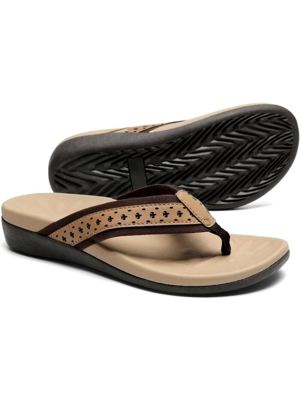 Women's Brown Orthopedic Sandals with Arch Support Summer Plantar Flip Flops